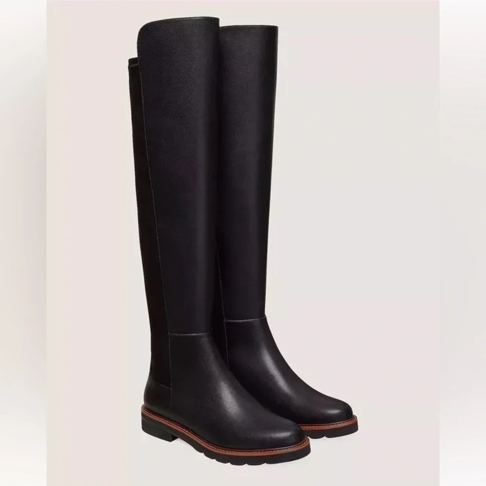New Stuart Weitzman Adrina City Boot Over The Knee 5050 Black Leather Sz 7.5